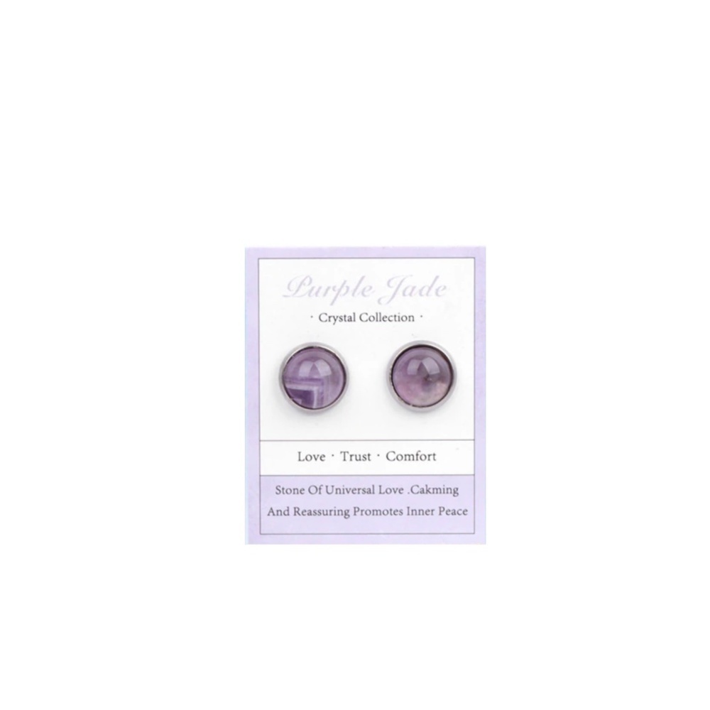 Purple Jade Crystal Stud Earrings 12mm – Soft Lilac Round Studs – Love & Trust